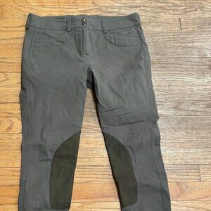 Ariat Pro Series Knee Patch Olympia Breeches, Green/Grey, Size 32R - Front zip